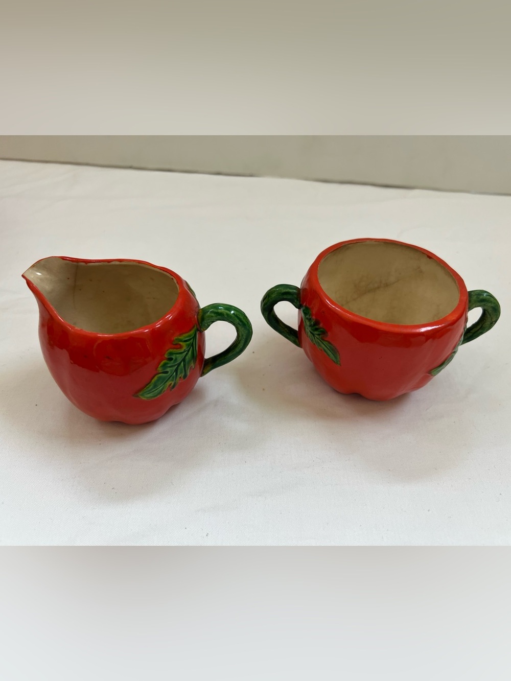 Tomato 5-Piece Tea Set Teapot Lid Sugar & Creamer Made In Occupied Japan Antique - Picture 6 of 16